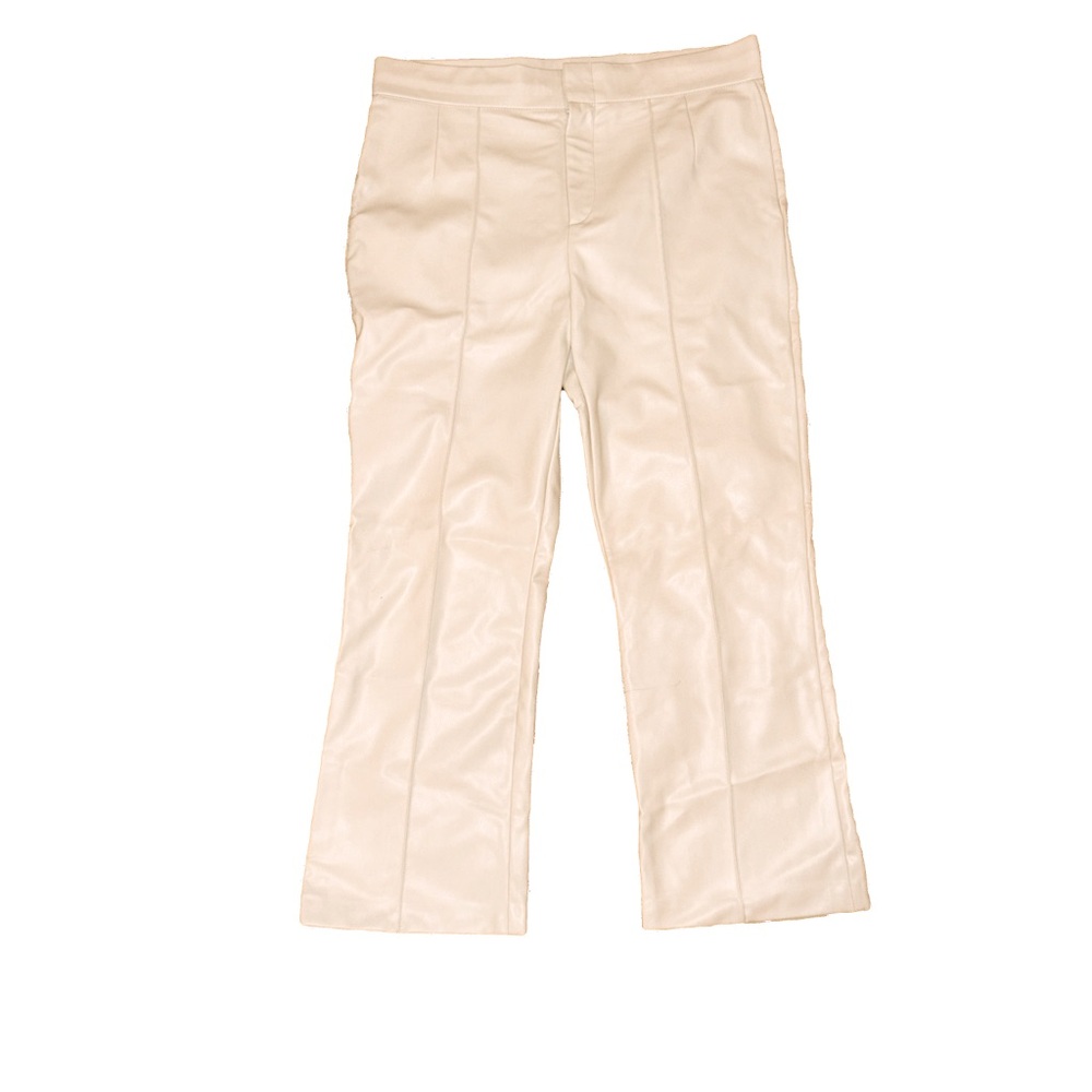 Zara Faux Leather Pants Beige XL High Waisted Straight Leg Lined Trousers